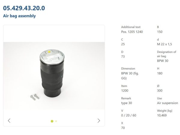 BPW 05.429.43.20.0 Air bag assembly